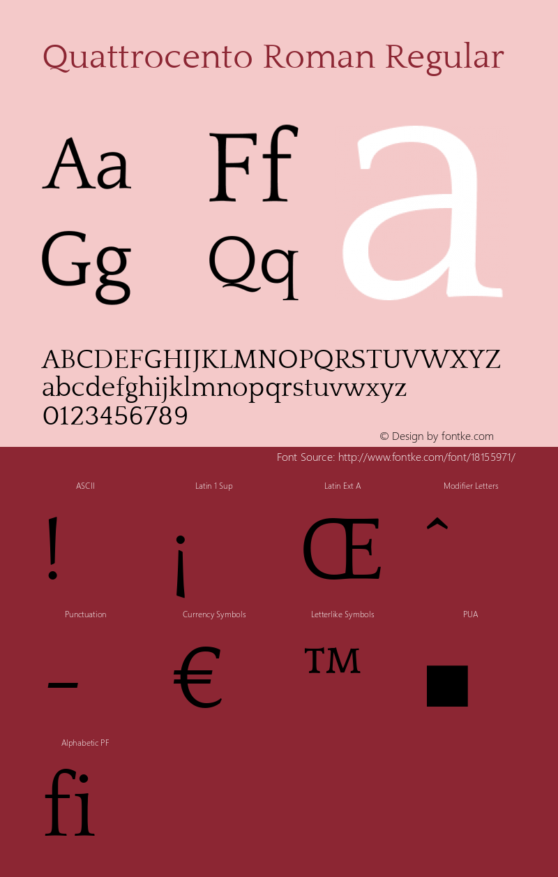 Quattrocento Roman Regular Version 1.000 Font Sample