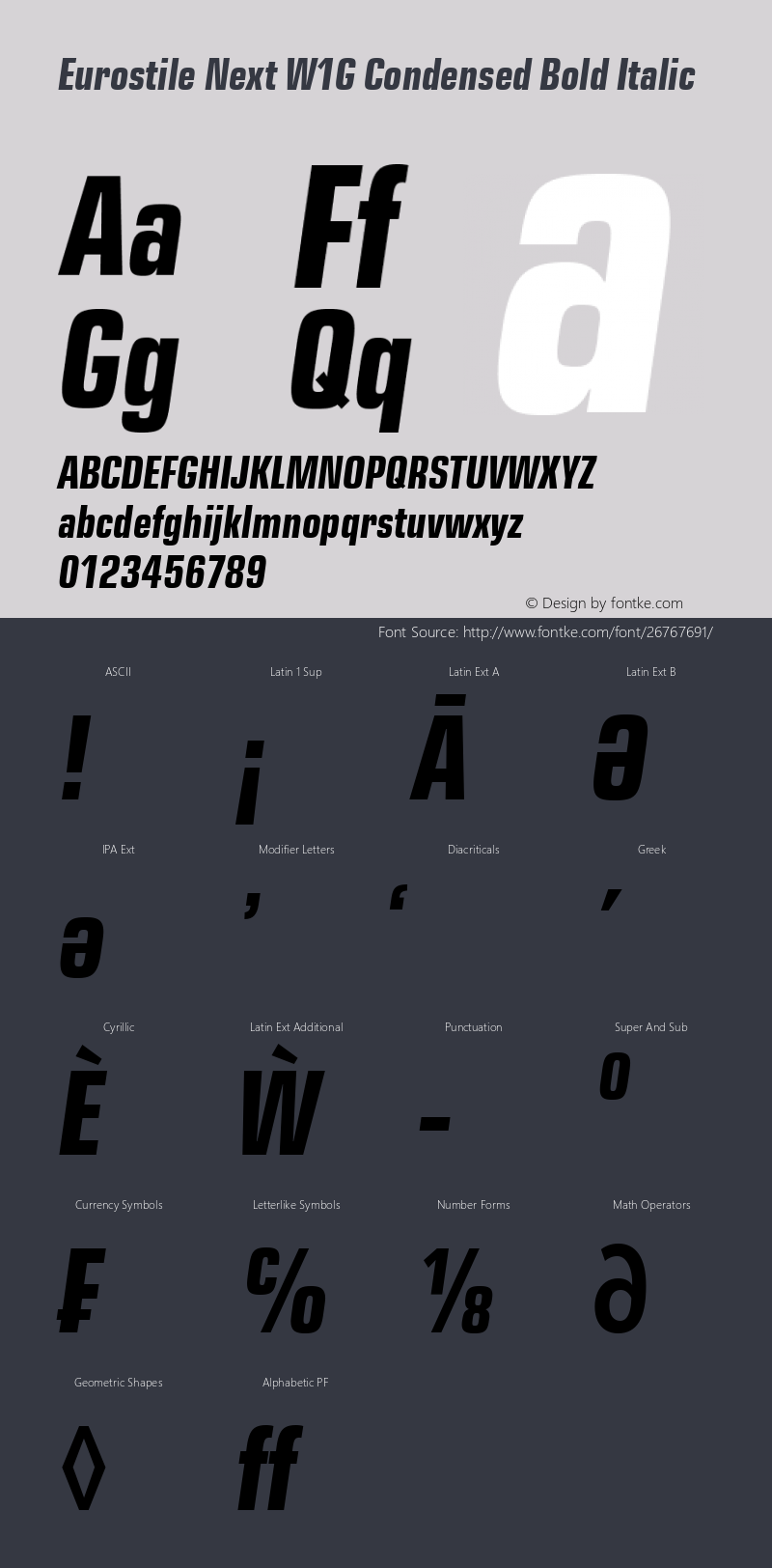 Eurostile Next W1G Cn Bold It Version 1.00 Font Sample