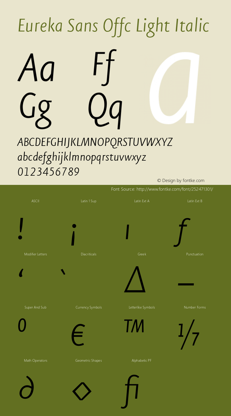 Eureka Sans Offc Light Italic Version 7.504; 2011; Build 1020图片样张