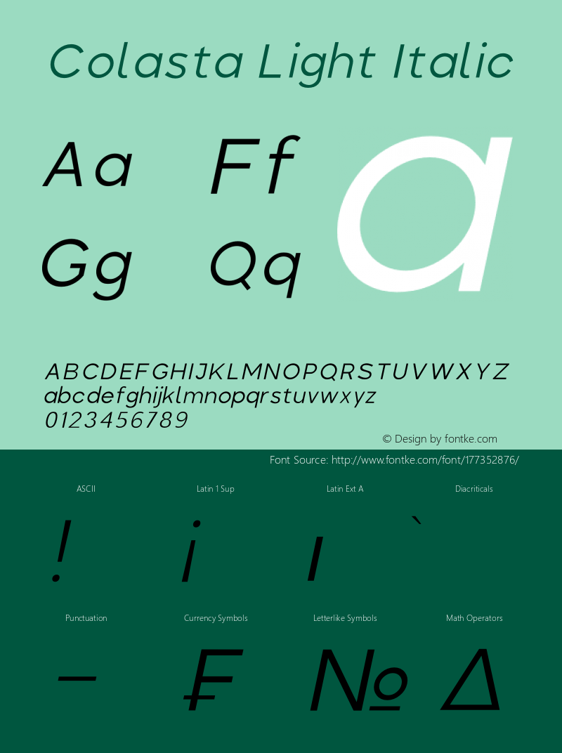 Colasta Light Italic Version 1.00;July 11, 2021;FontCreator 13.0.0.2683 32-bit图片样张