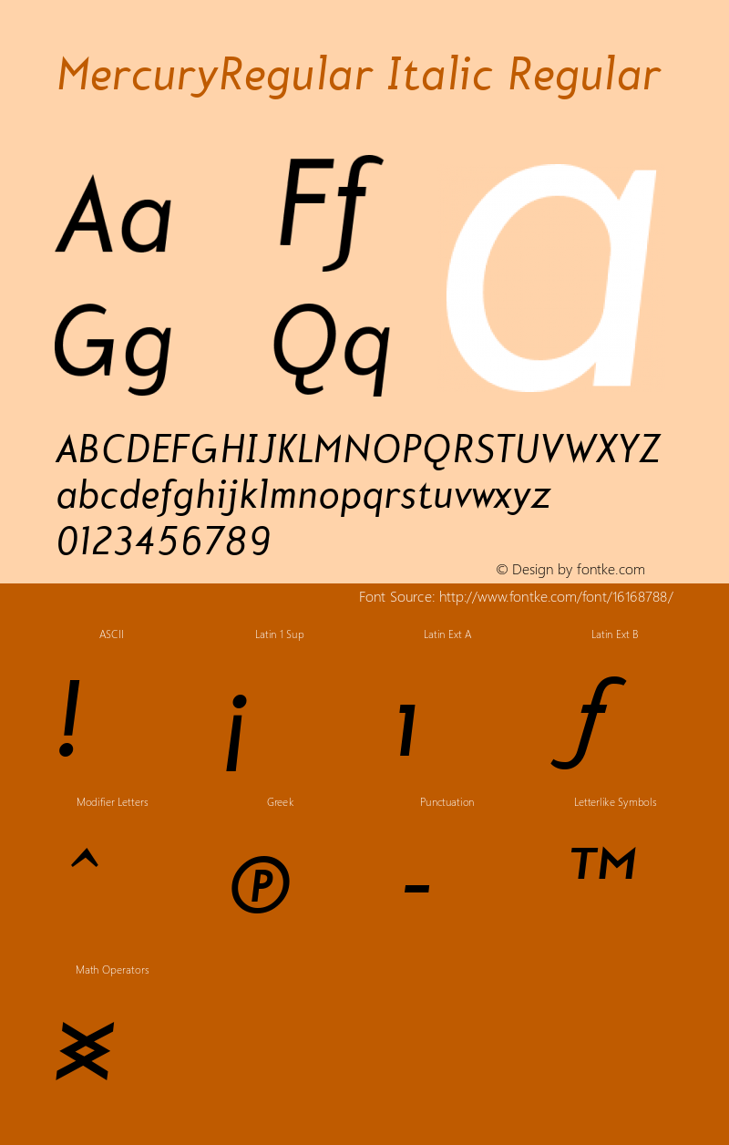 MercuryRegular Italic Regular Version 4.10 Font Sample