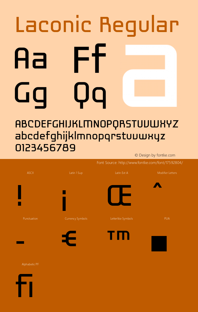 Laconic Regular Version 1.000 Font Sample