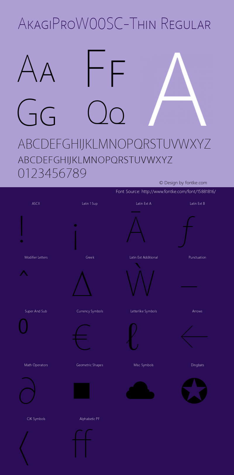 AkagiProW00SC-Thin Regular Version 1.1 Font Sample