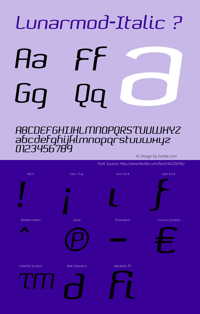 Lunarmod-Italic ? Version 1.000 2005 release;com.myfonts.madtype.lunarmod.italic.wfkit2.2rmf Font Sample