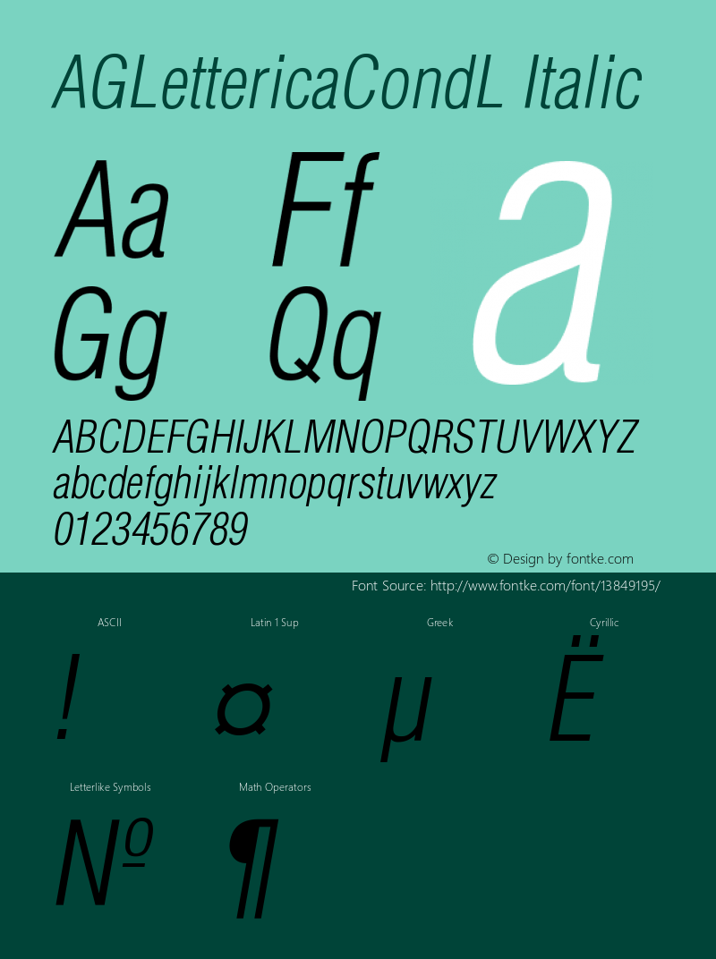 AGLettericaCondL Italic Version 001.000 Font Sample