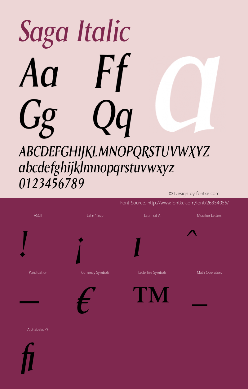 Saga Italic Version 1.00 Font Sample