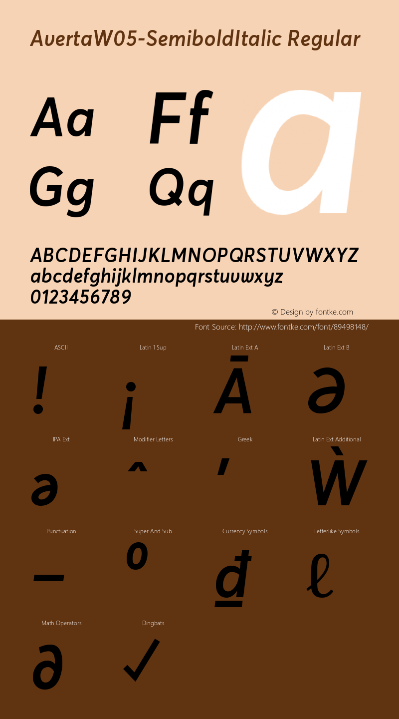 Averta W05 Semibold Italic Version 1.20 Font Sample