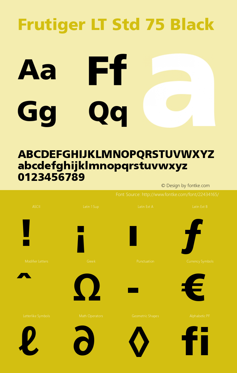 Frutiger LT Std 75 Black Version 2.035;PS 002.000;hotconv 1.0.51;makeotf.lib2.0.18671 Font Sample