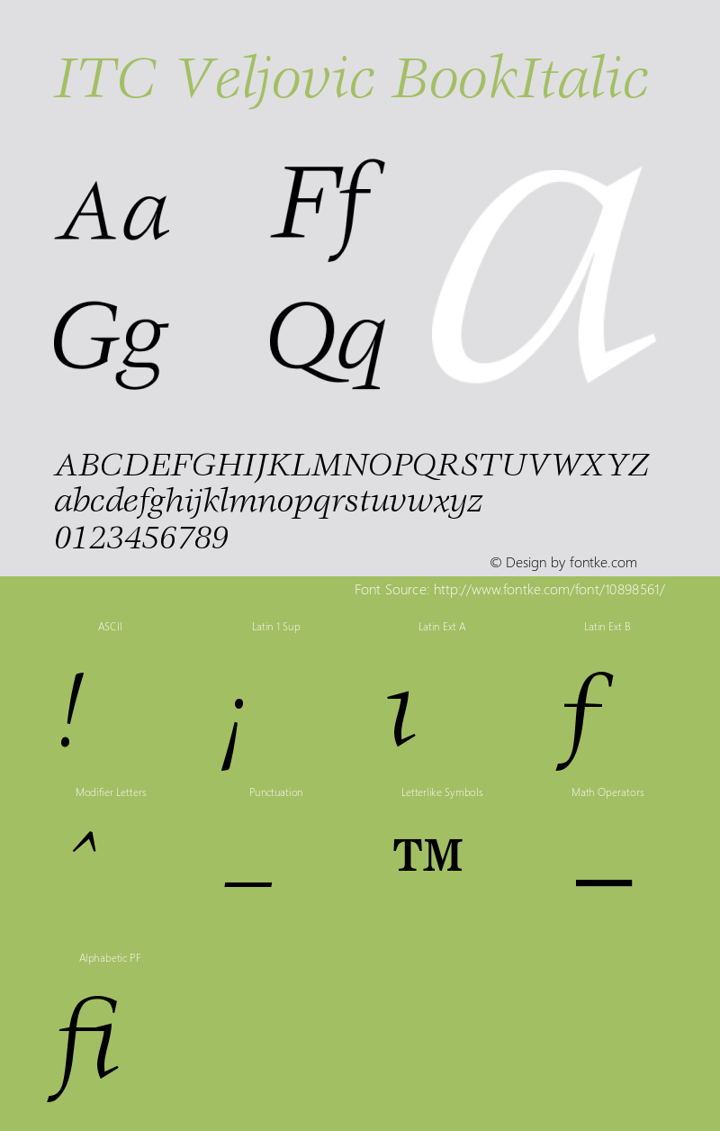 ITC Veljovic BookItalic Version 001.001 Font Sample