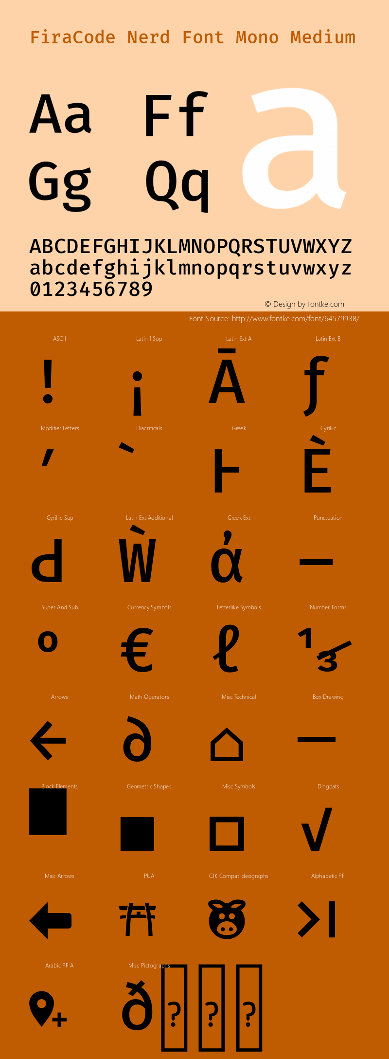 Fira Code Medium Nerd Font Complete Mono Version 1.206 Font Sample