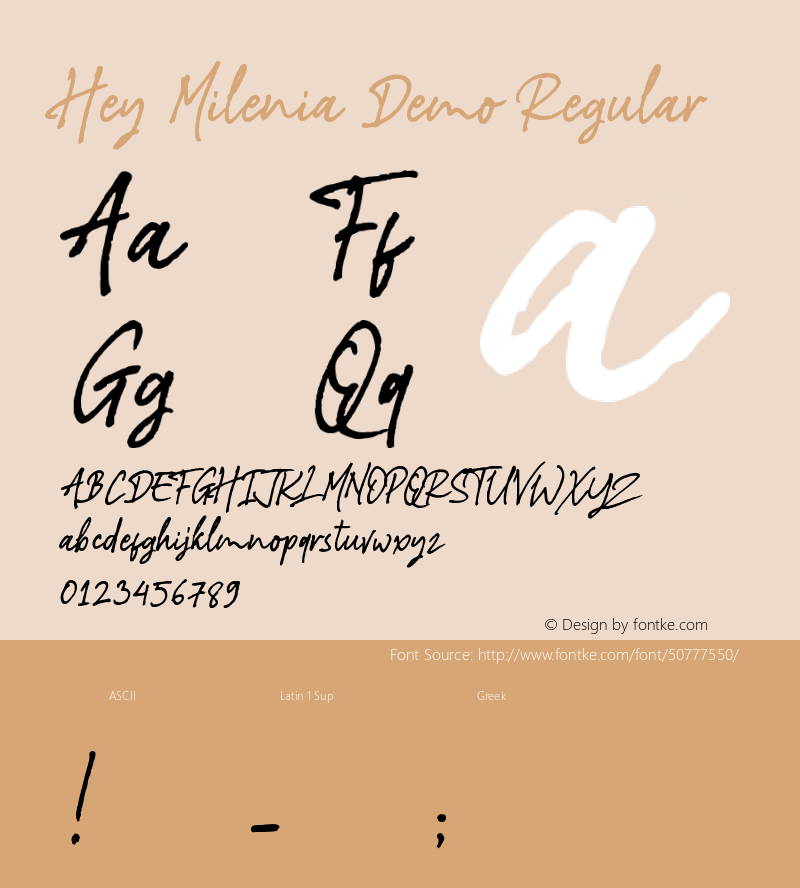 Hey Milenia Demo Version 1.00;January 4, 2020;FontCreator 11.5.0.2430 64-bit Font Sample