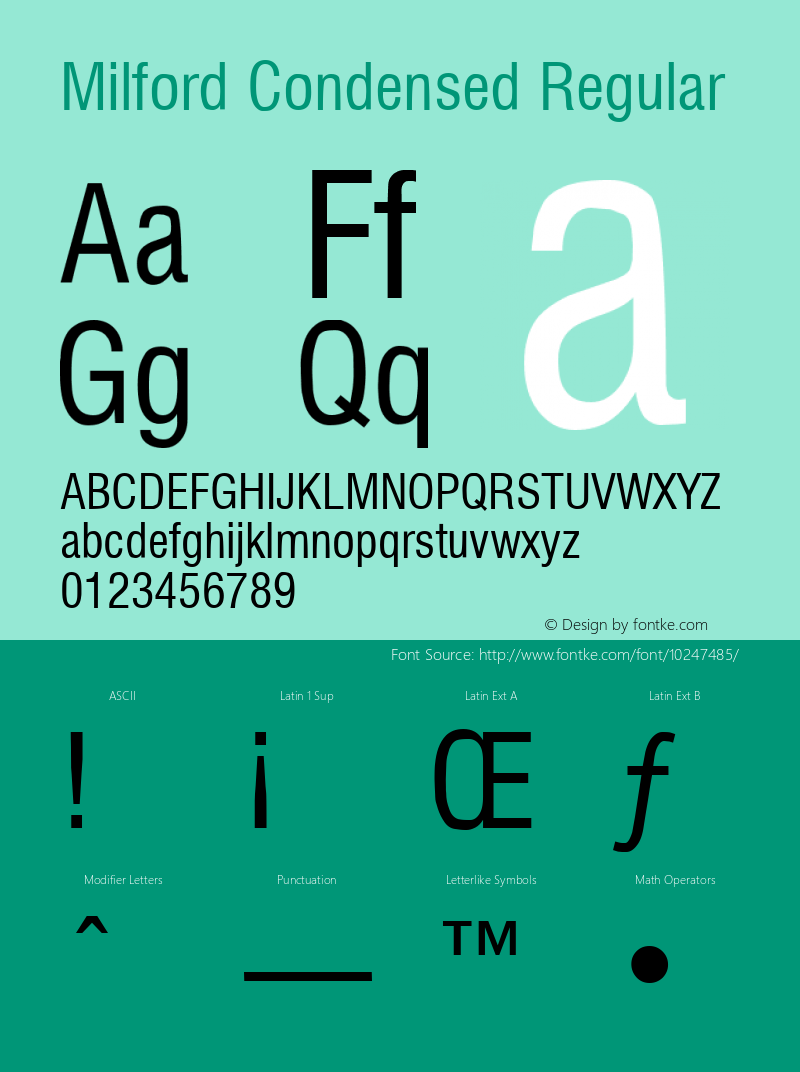 Milford Condensed Regular Version 1.00 Font Sample