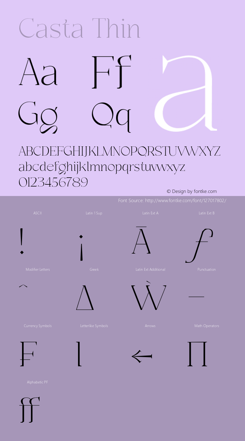 Casta-Thin Version 1.000 Font Sample