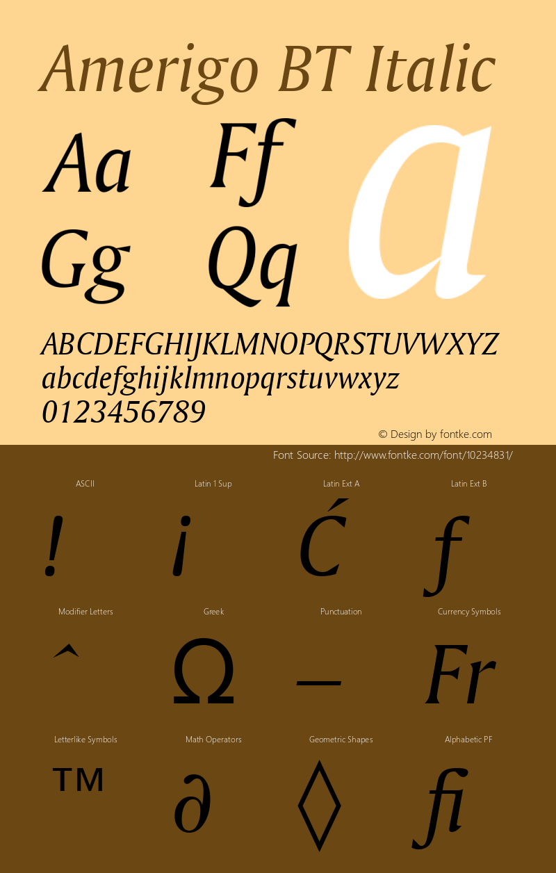 Amerigo BT Italic Version 1.01 emb4-OT Font Sample