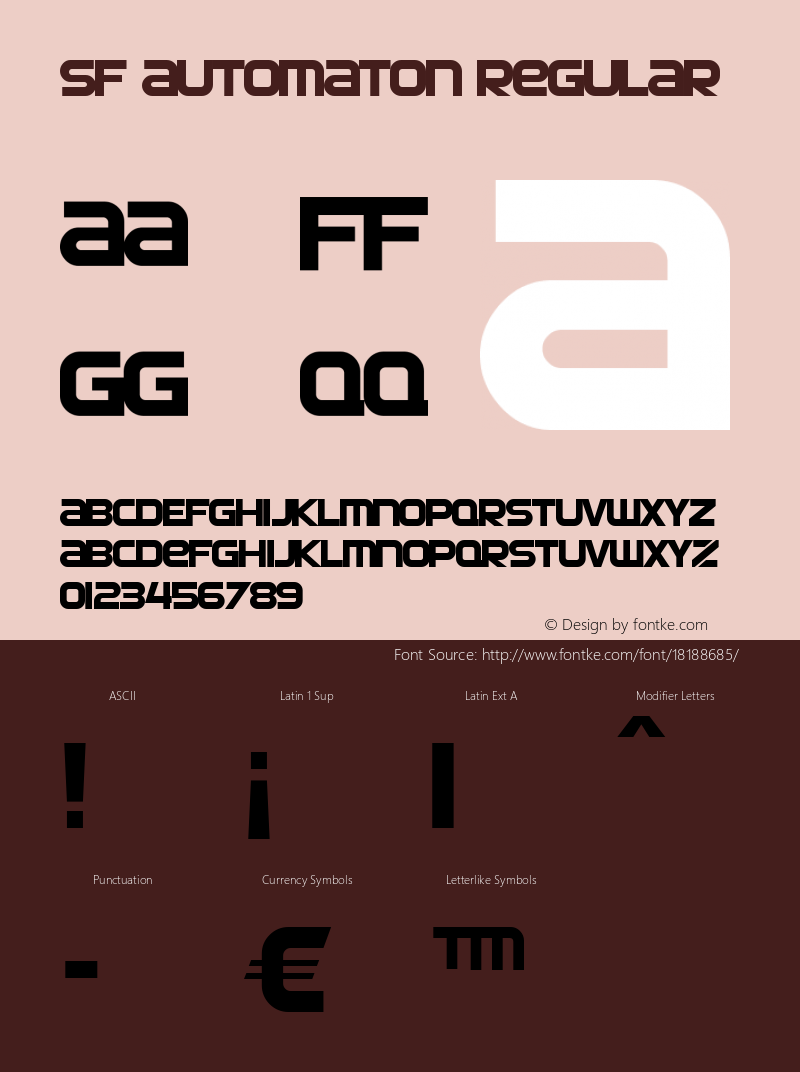 SF Automaton Regular ver 1.0; 2000. Freeware for non-commercial use. Font Sample