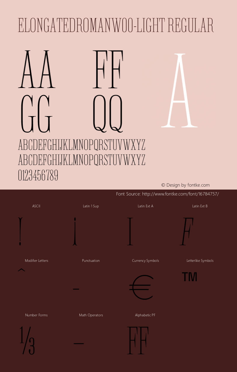 ElongatedRomanW00-Light Regular Version 1.00 Font Sample