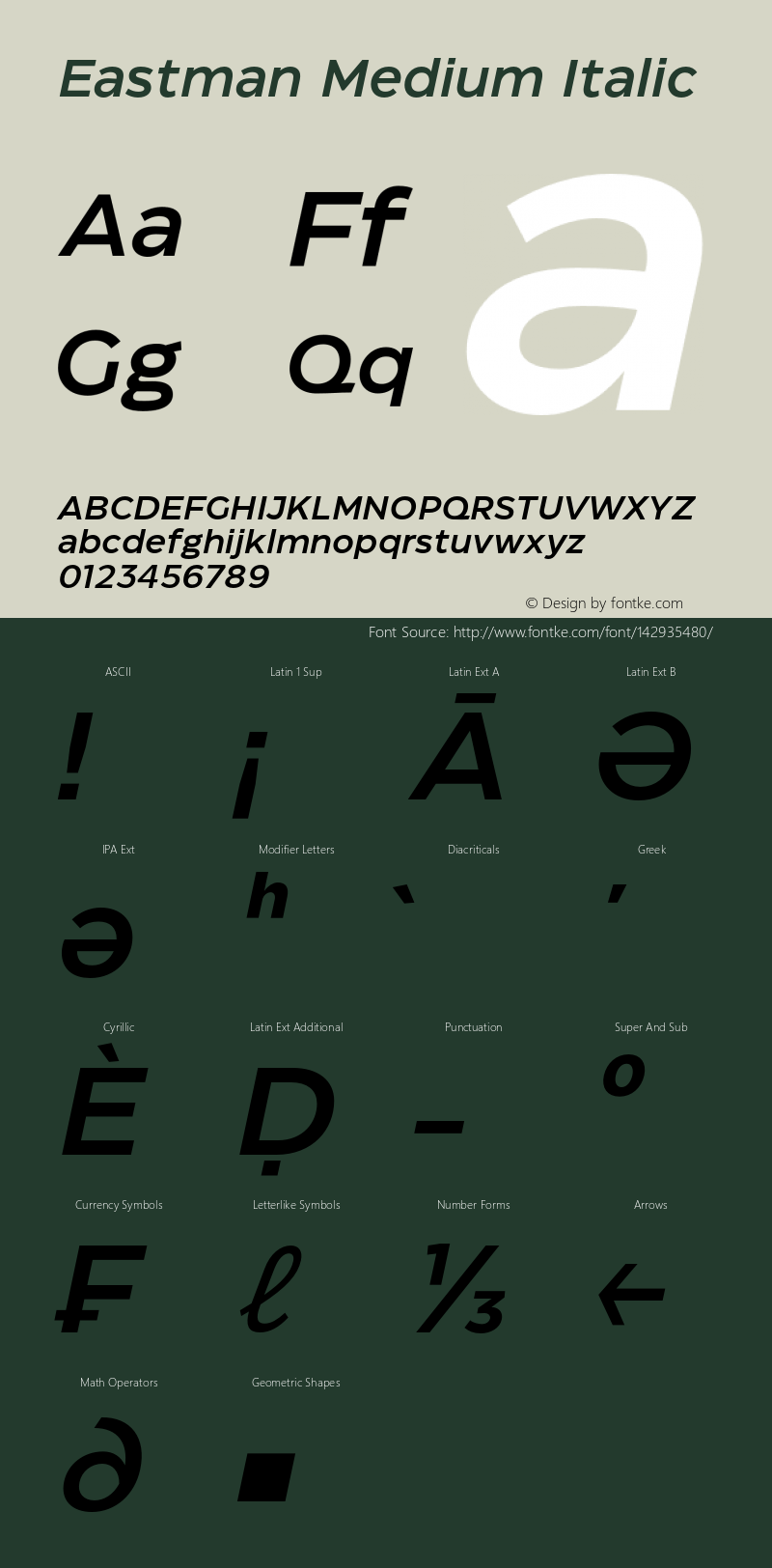 Eastman Medium Italic Version 1.001;hotconv 1.0.109;makeotfexe 2.5.65596 Font Sample