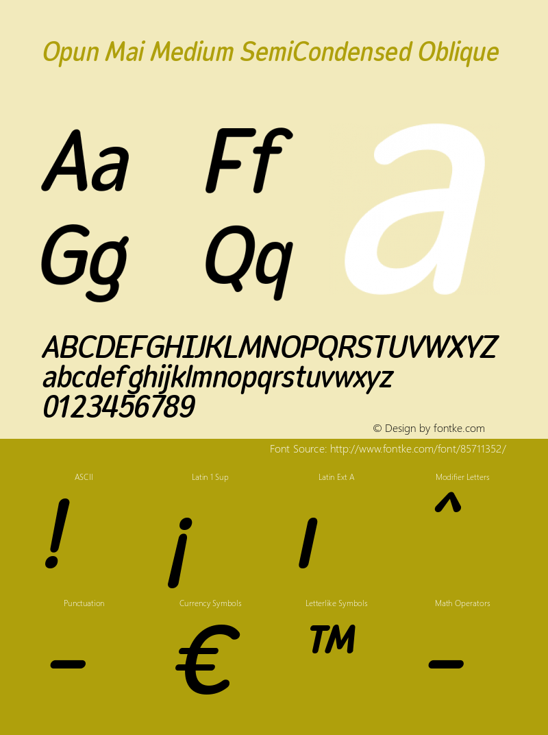 Opun Mai Medium SemiCondensed Oblique Version 2.00 Font Sample