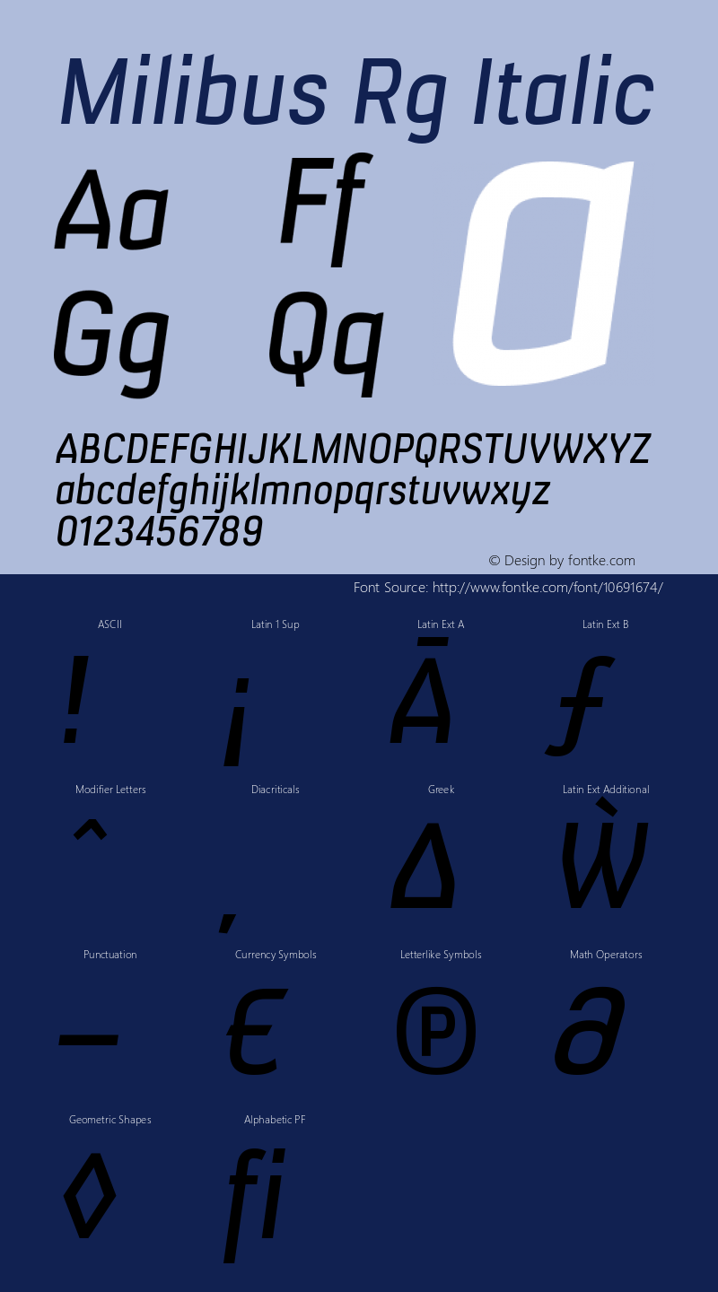 Milibus Rg Italic Version 1.203 Font Sample