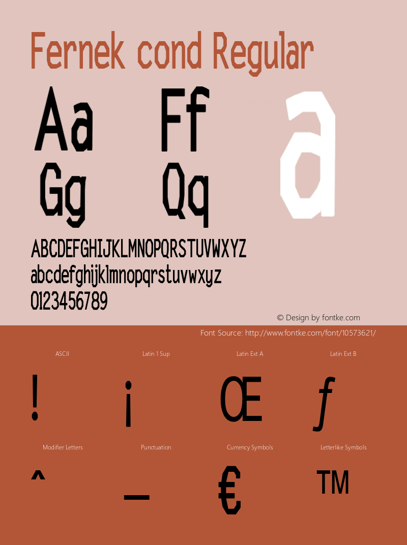 Fernek cond Regular Version 1.000 Font Sample