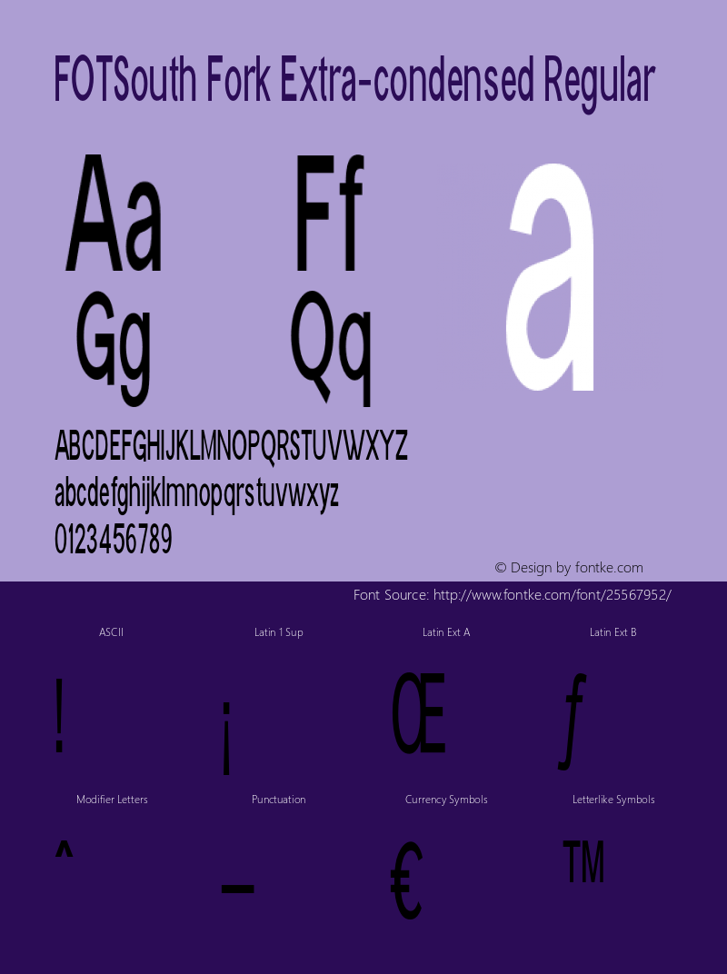 FOTSouthFork-ExtracondensedRegular Version 1.000 Font Sample