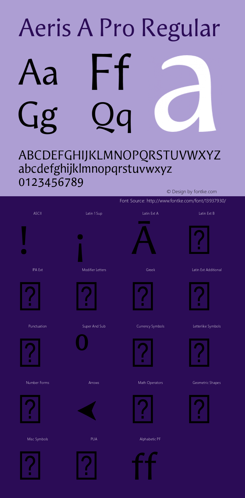 Aeris A Pro Regular Version 1.00 Font Sample