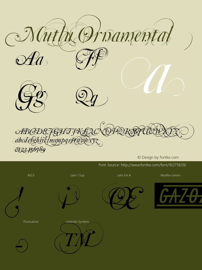 Mutlu Ornamental Macromedia Fontographer 4.1.5 23/07/02 Font Sample