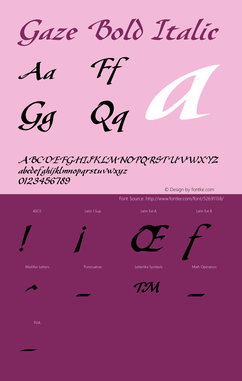 GazeBoldItalic Altsys Fontographer 4.1 1/4/95 {DfLp-URBC-66E7-7FBL-FXFA} Font Sample