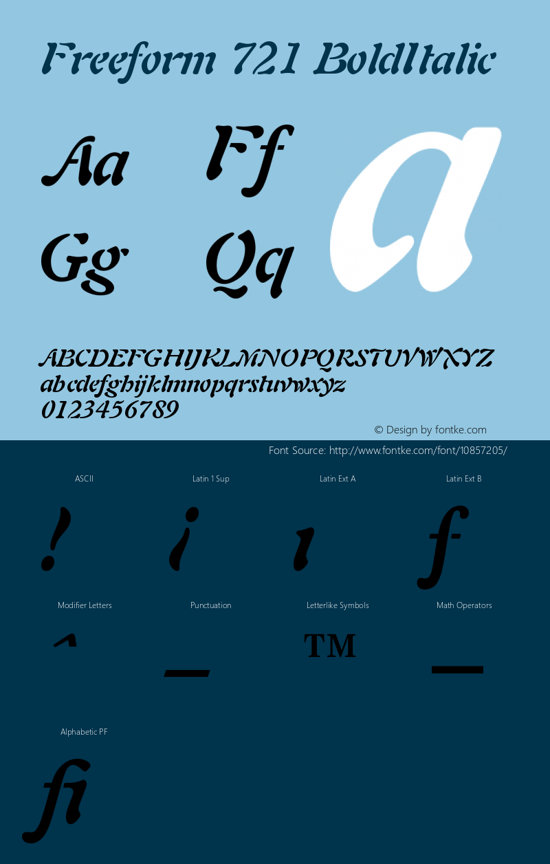 Freeform 721 BoldItalic Version 003.001 Font Sample