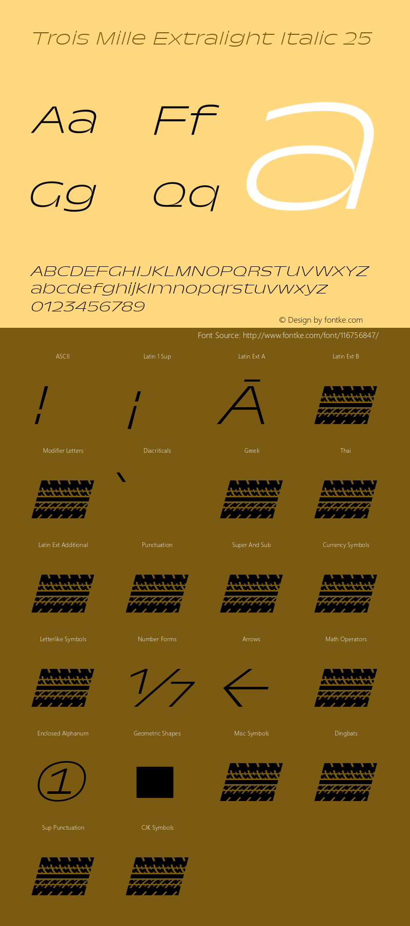 Trois Mille Extralight Itl 25 Version 1.000;hotconv 1.0.109;makeotfexe 2.5.65596 Font Sample