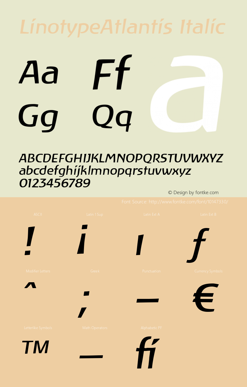 LinotypeAtlantis Italic Version 001.000 Font Sample