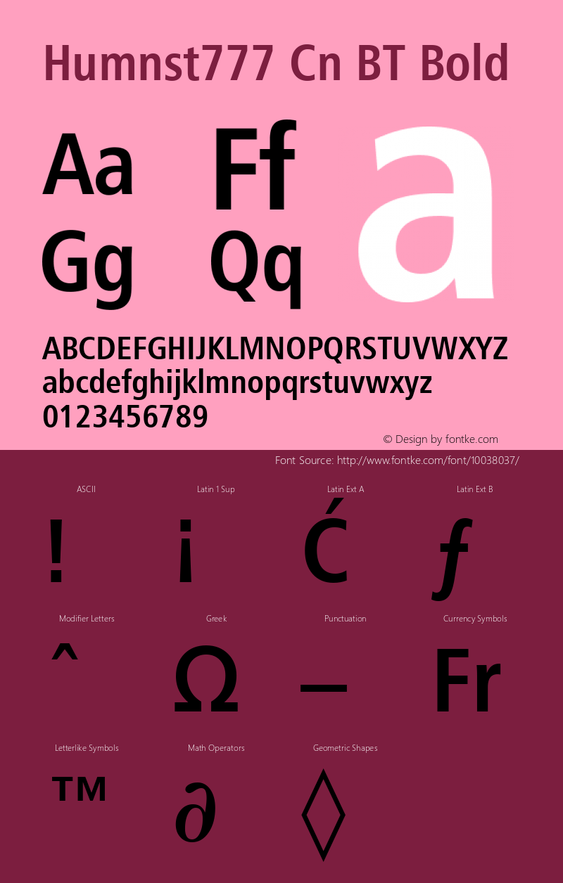 Humnst777 Cn BT Bold mfgpctt-v4.5 Fri Jun 25 07:46:47 EDT 1999 Font Sample