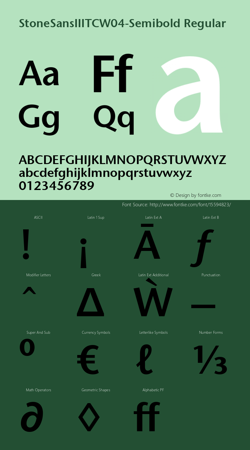 StoneSansIIITCW04-Semibold Regular Version 1.00 Font Sample