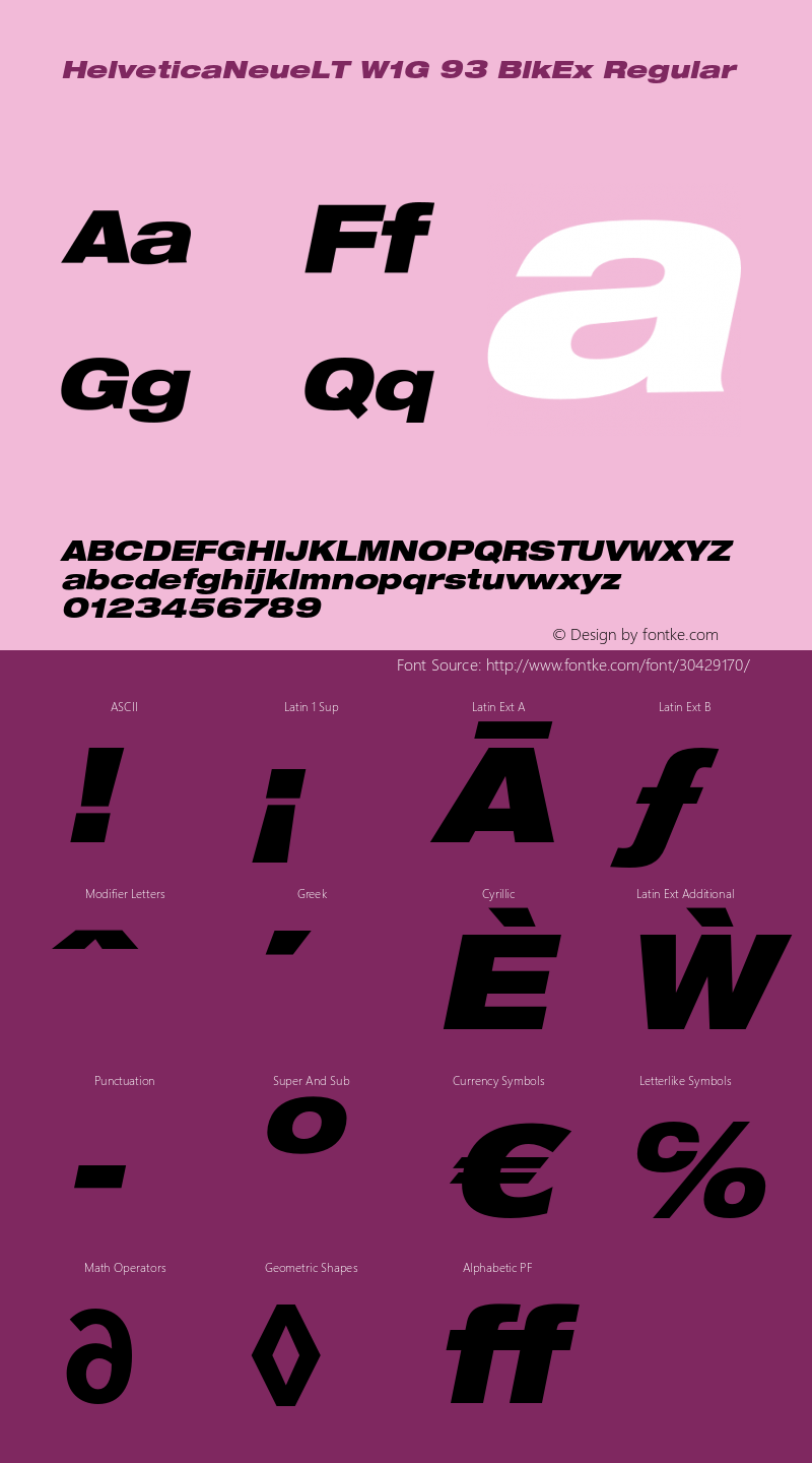 Helvetica Neue LT W0593BlkExObl Version 2.00 Font Sample
