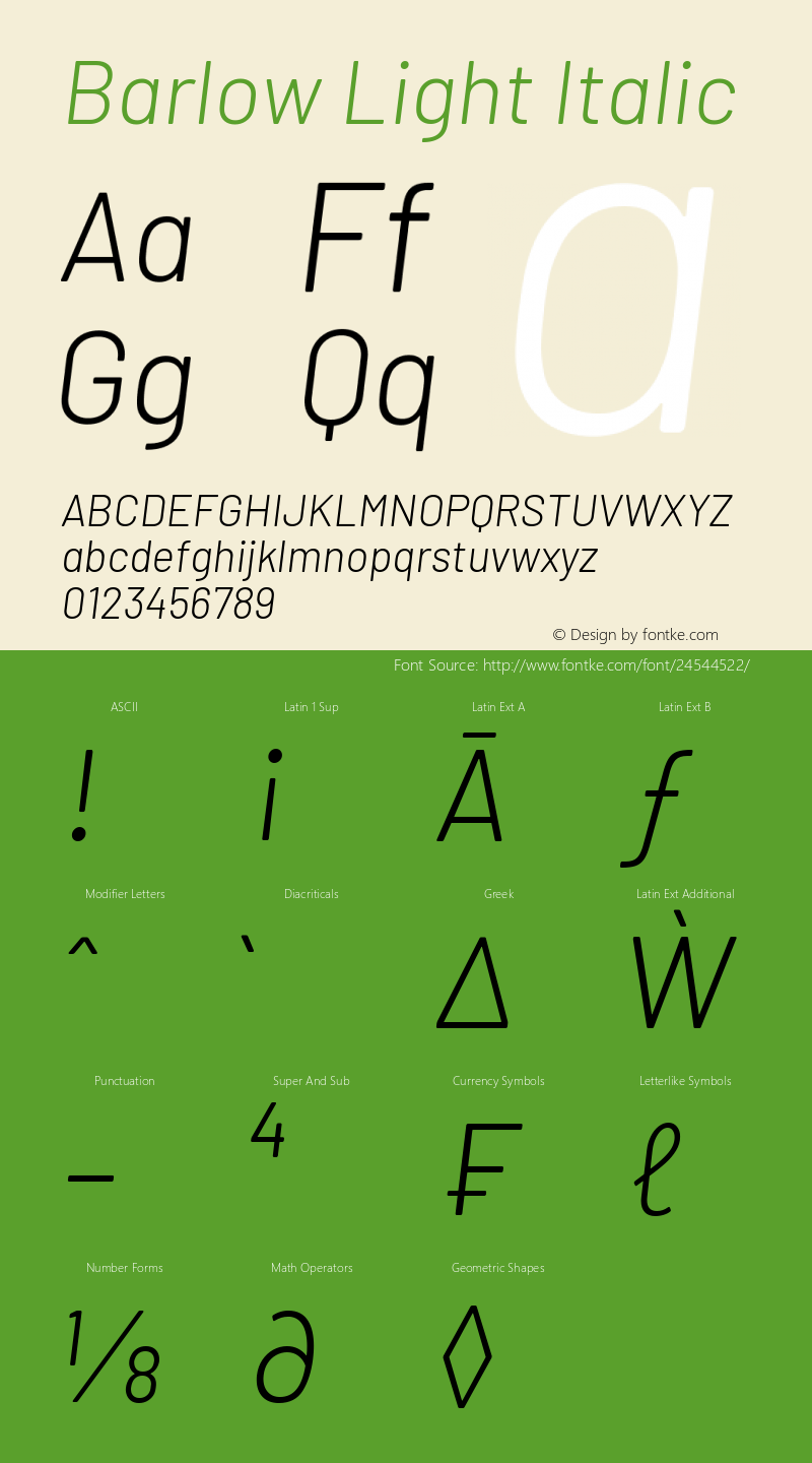 Barlow Light Italic Version 1.101 Font Sample