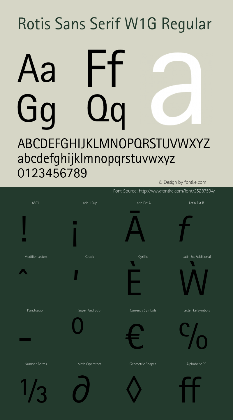 RotisSansSerifW1G-Regular Version 1.000 Font Sample