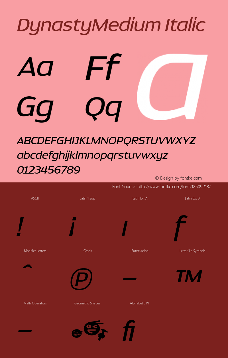 DynastyMedium Italic 001.000 Font Sample