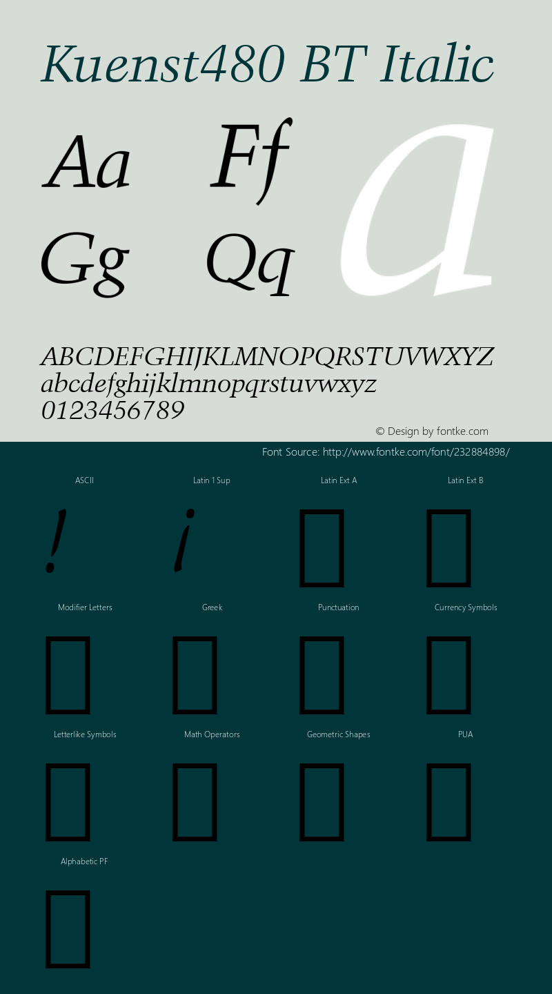 Kuenst480 BT Italic Version 1.01 emb4-OT图片样张