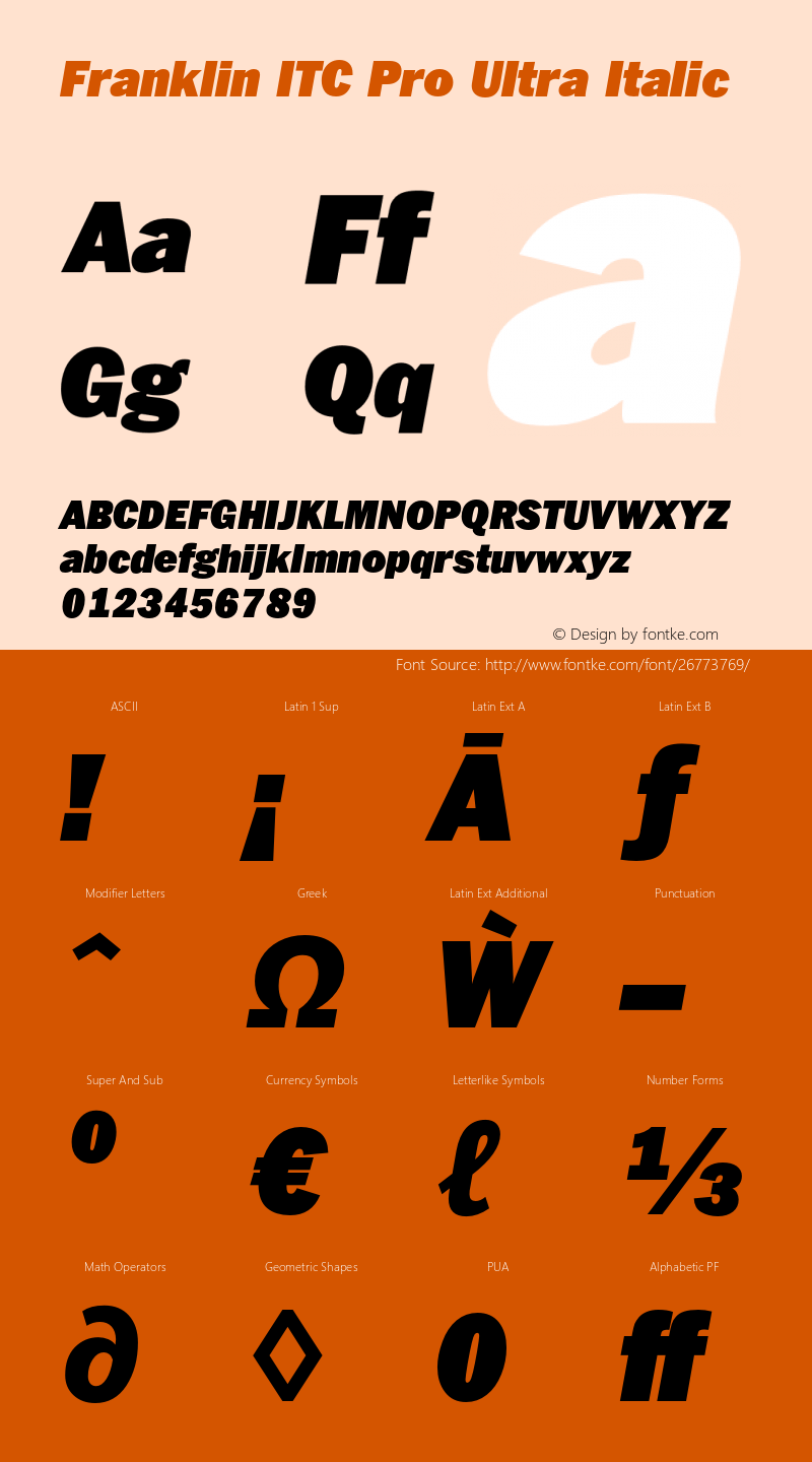 FranklinITCPro-UltraItalic Version 1.00 Font Sample