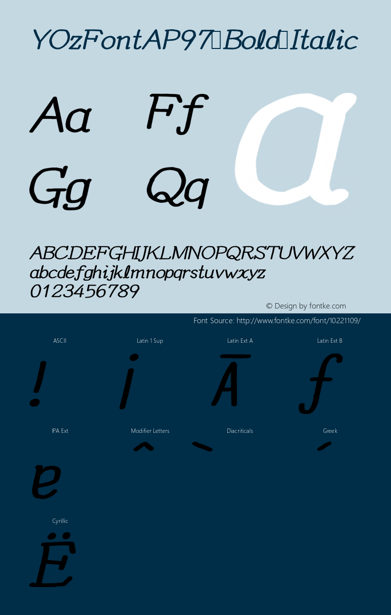 YOzFontAP97 Bold Italic Version 12.03 Font Sample