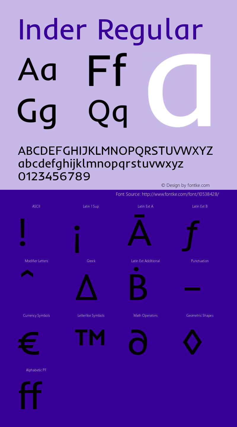 Inder Regular Version 1.001 Font Sample