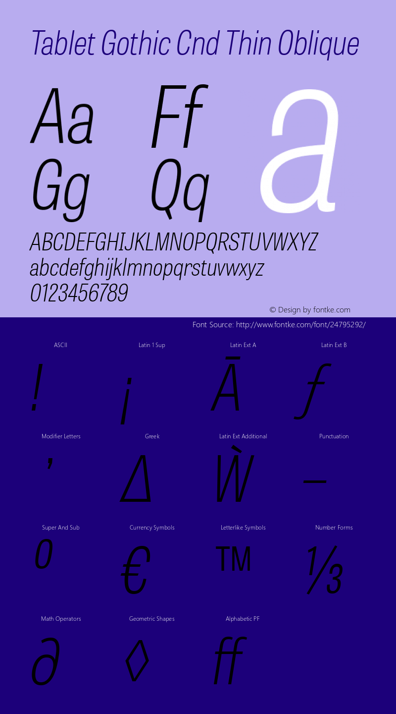 Tablet Gothic Cnd Th Italic Version 1.000;PS 001.001;hotconv 1.0.56 Font Sample