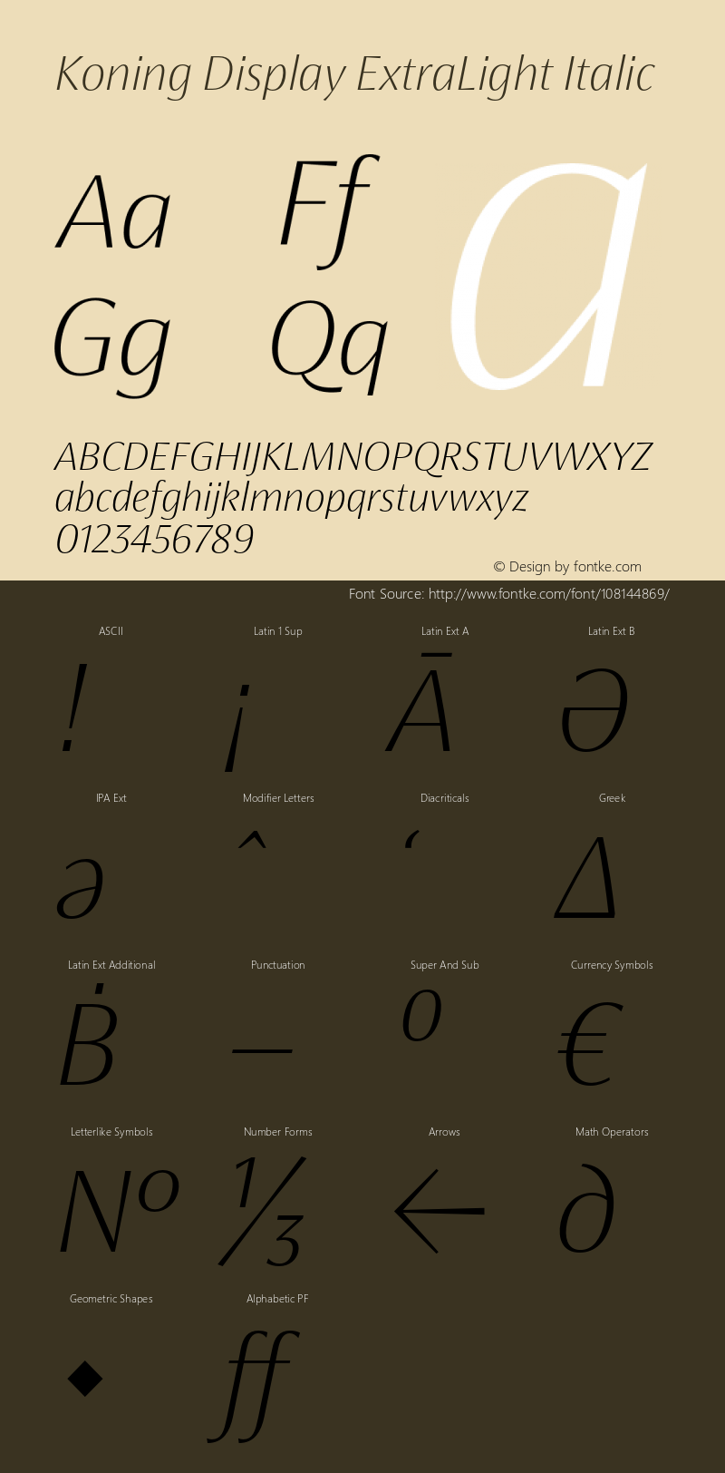 KoningDisplay-ExtraLightItalic Version 1.000 Font Sample