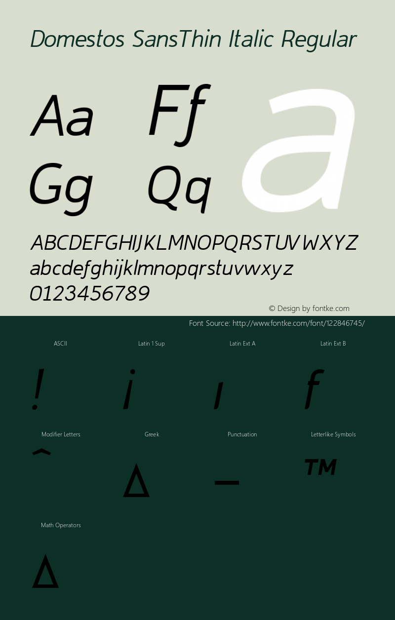 Domestos SansThin Italic W05 Rg Version 4.10 Font Sample