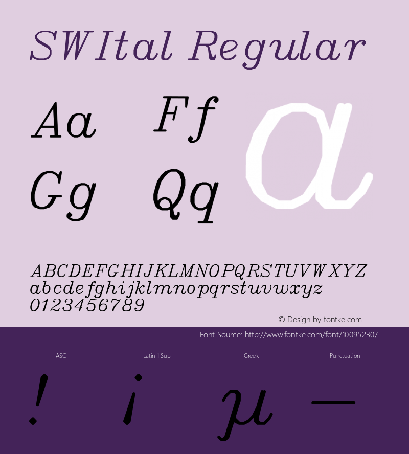 SWItal Regular Macromedia Fontographer 4.1 09/13/01 Font Sample