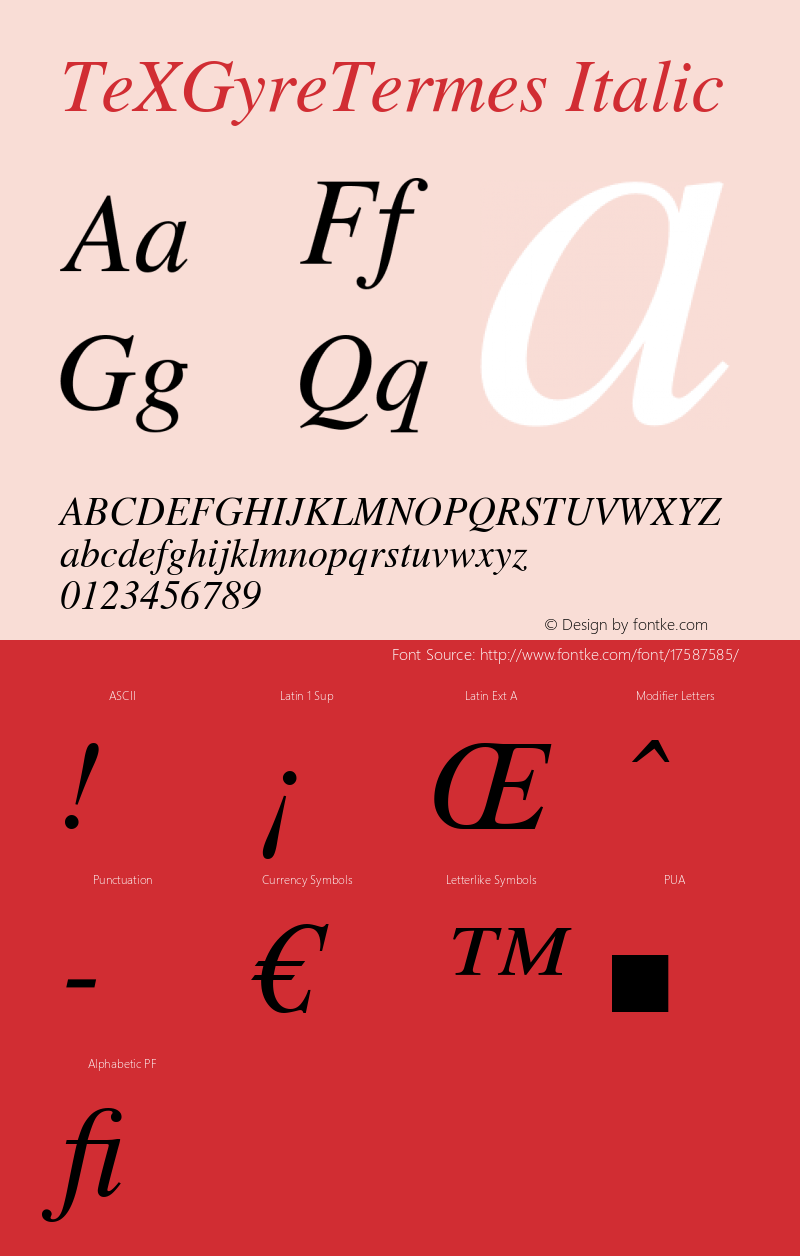 TeXGyreTermes Italic Version 1.103;PS 1.103;hotconv 1.0.49;makeotf.lib2.0.14853 Font Sample