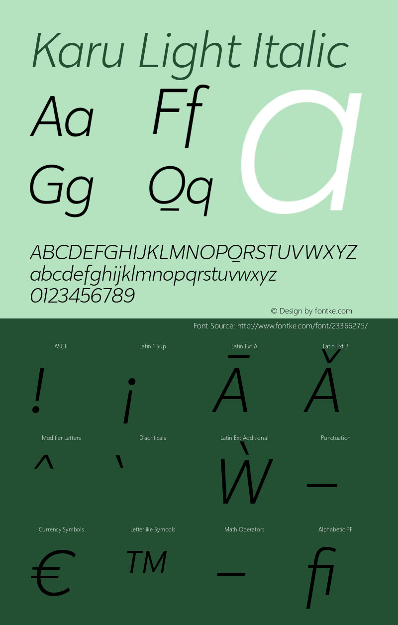 Karu Light Italic Version 1.000;PS 001.000;hotconv 1.0.88;makeotf.lib2.5.64775 Font Sample