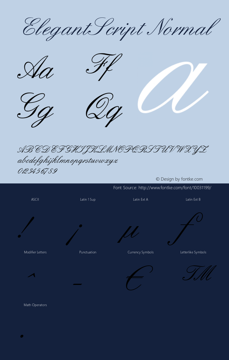 ElegantScript Normal 1.0 Sun May 16 10:16:04 1999 Font Sample