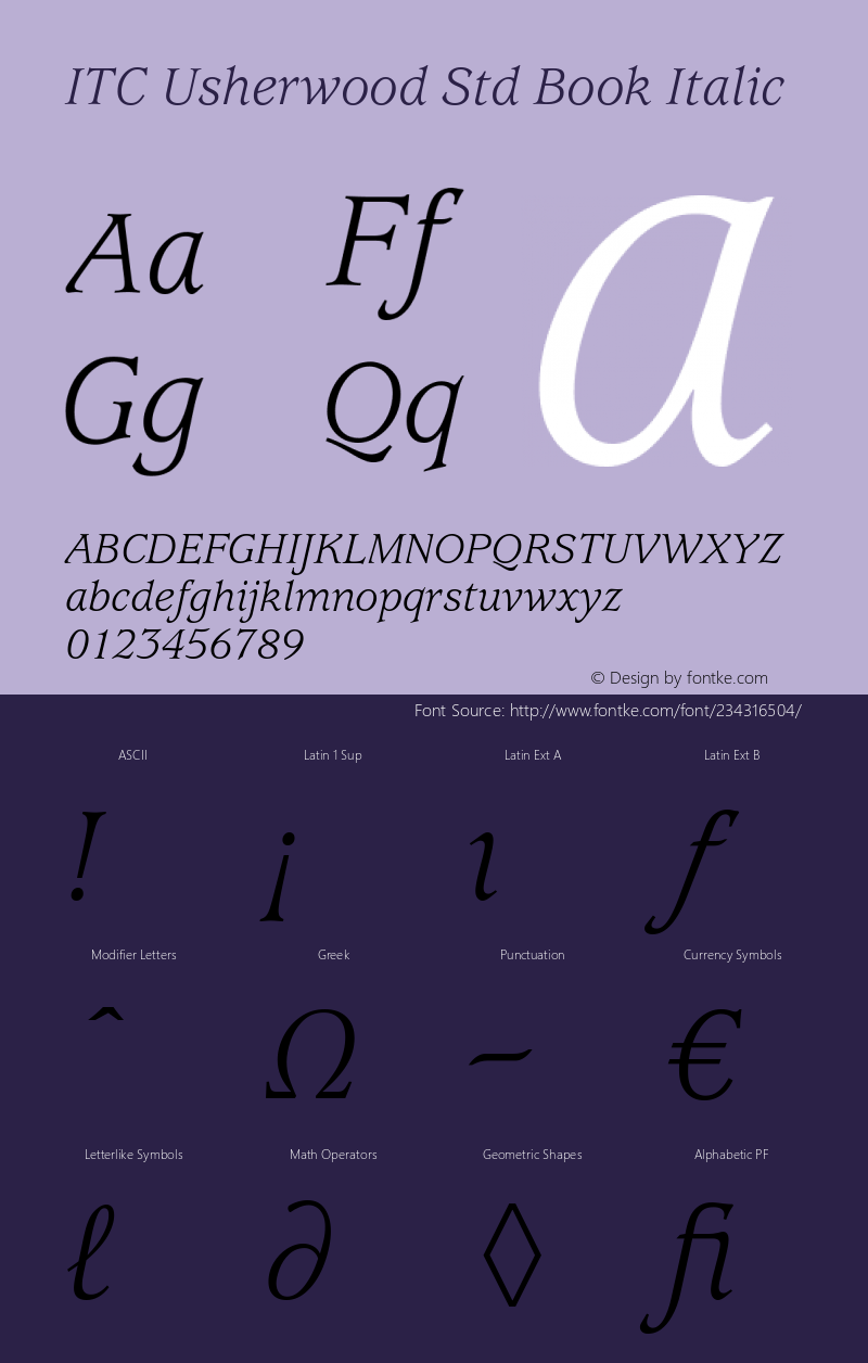 ITC Usherwood Std Book Italic Version 3.00 Build 1000图片样张