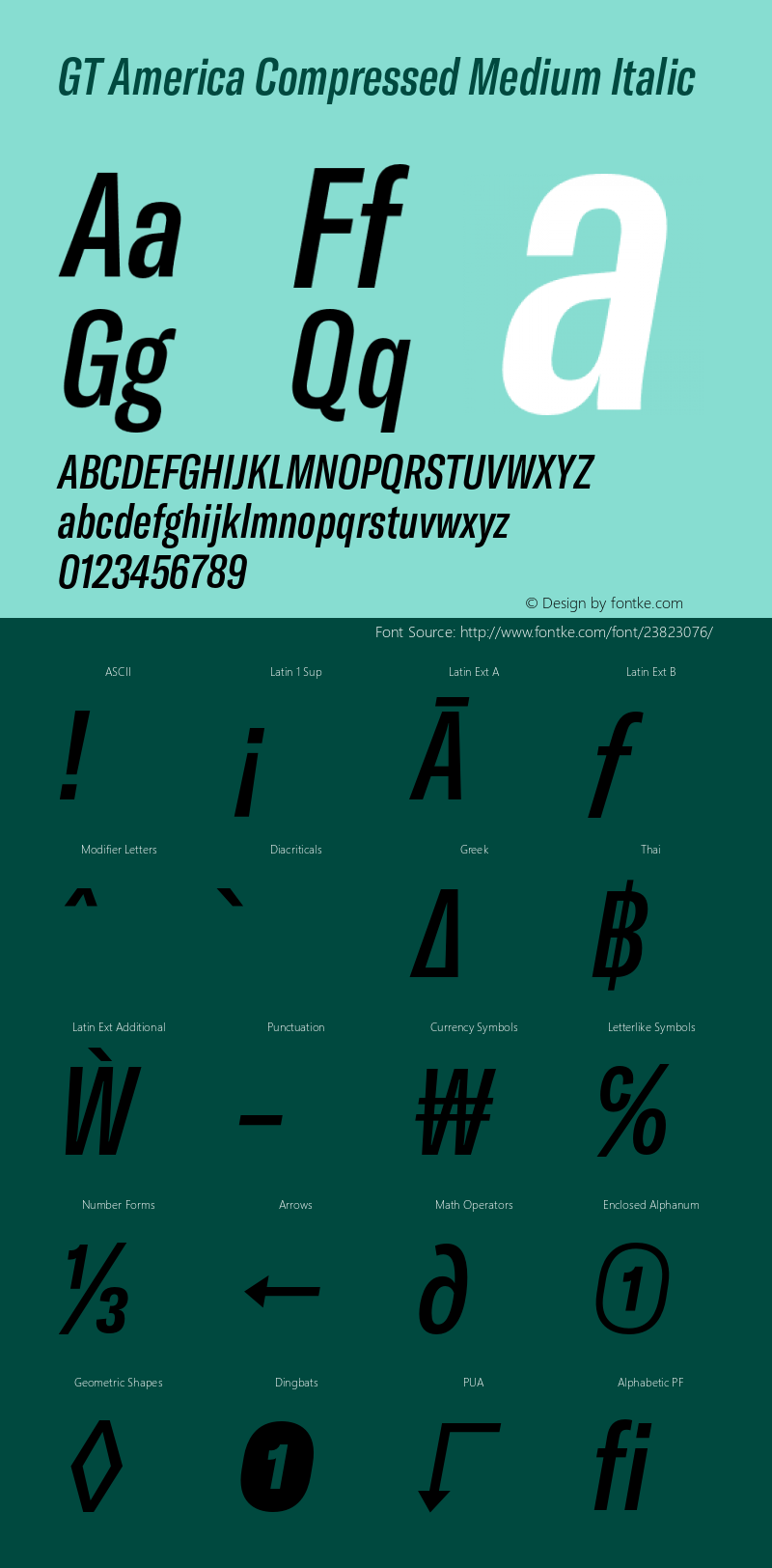 GT America Compressed Medium Italic Version 4.001;PS 004.001;hotconv 1.0.88;makeotf.lib2.5.64775 Font Sample